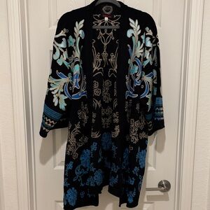 Johnny Was Black and Blue Embroidered Jacket